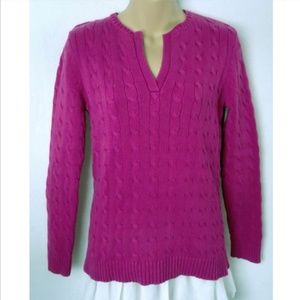 Ralph Lauren Sweater Cable Knit V Notch Pink